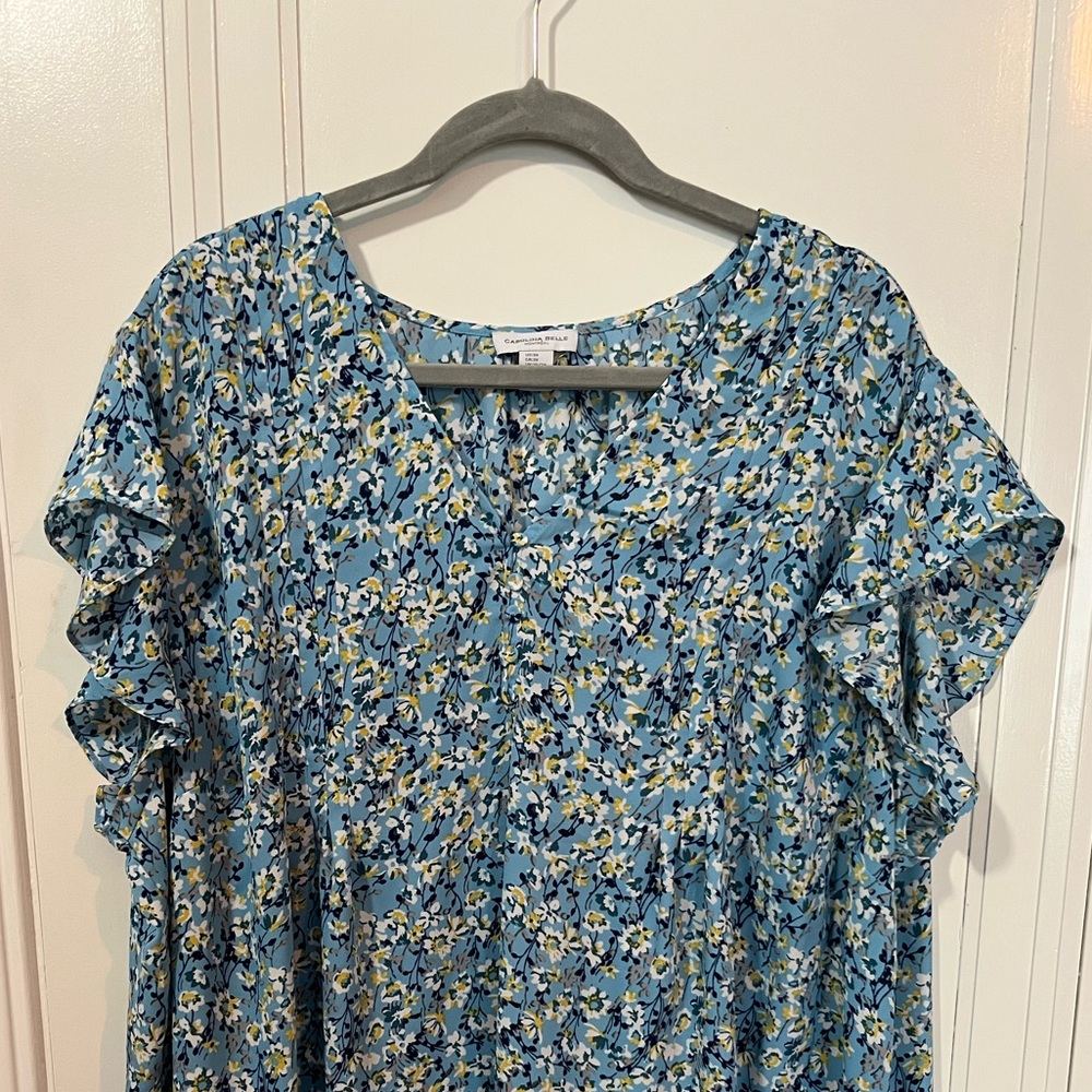 Carolina Belle Blue Flutter Sleeve Blouse